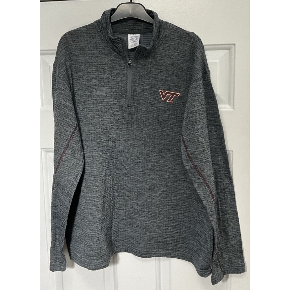 ACC Football Virginia Tech Hokies Gray 1/4 Zip Long Sleeve Pull Over Men's Large